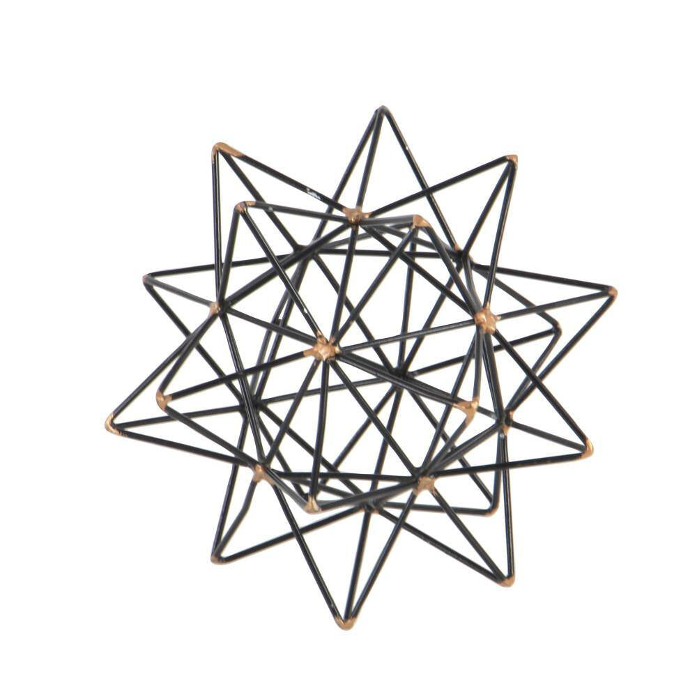 7 In. X 7 In. Black Metal Geometric Sculpture with Gold Accents