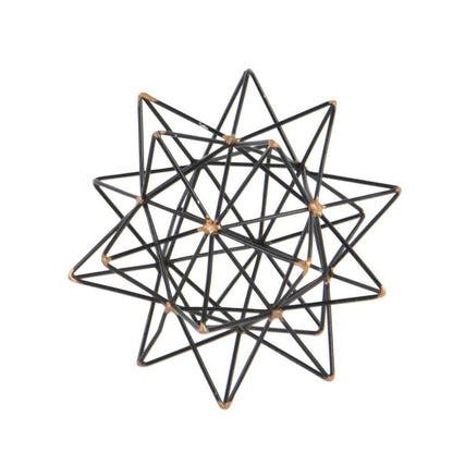7 In. X 7 In. Black Metal Geometric Sculpture with Gold Accents