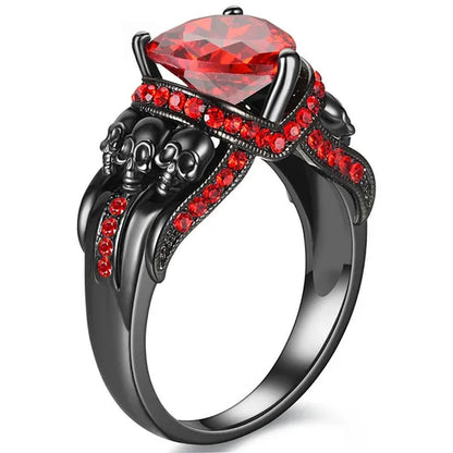 Skull Punk Heart Ring For Women Purple Crystal CZ Rings Black Color Wedding Jewelry