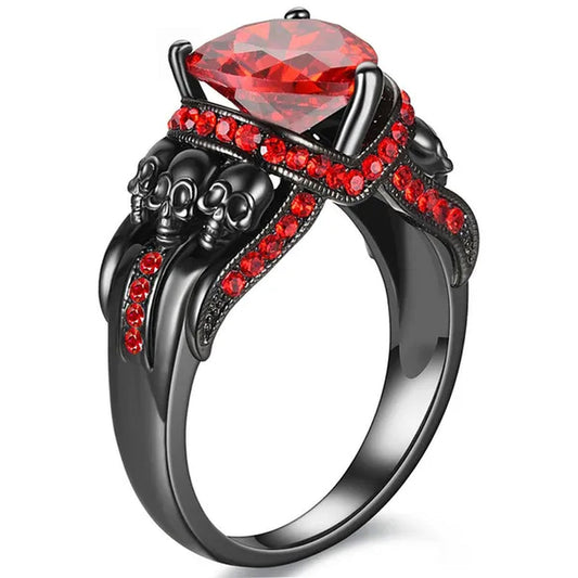 Skull Punk Heart Ring For Women Purple Crystal CZ Rings Black Color Wedding Jewelry