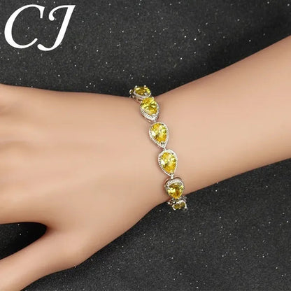CANDICE Classic Zirconia Wedding Jewelry Sets For Bridal Luxury Teardrop CZ Stone White Gold Plated Party Chocker Necklace Earrings and Bracelet Set