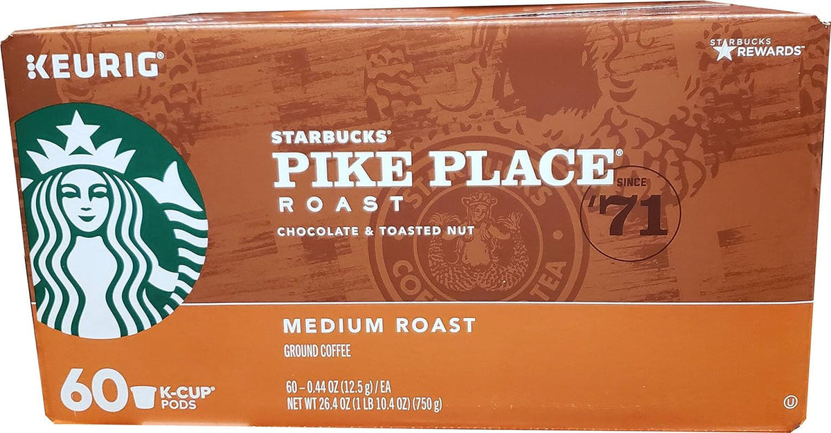 K-Cup Coffee Pods, Medium Roast Coffee, Pike Place Roast for Keurig Brewers, 100% Arabica, 6 boxes (60 pods total)