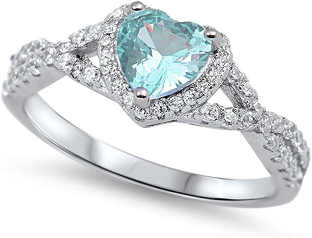 Sterling Silver Heart Halo Cubic Zirconia Promise Ring