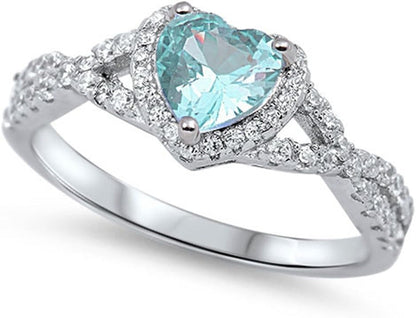 Sterling Silver Heart Halo Cubic Zirconia Promise Ring