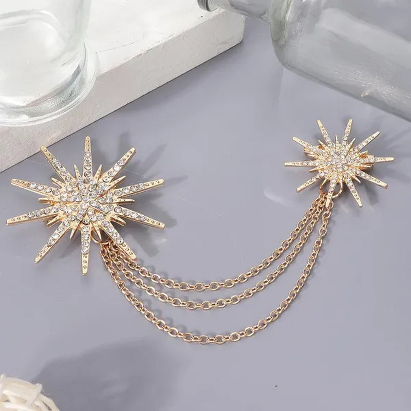 Snowflake Shaped Brooch Alloy Tassel Chain Brooch Lady Jewelry Accessory