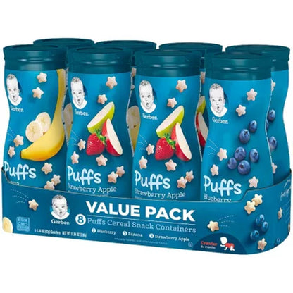 Gerber Grain & Grow Cereal Snack Puffs, Variety Pack, 1.48 Oz., 8 Ct.