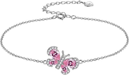 925 Sterling Silver Women 12 Birthstone Butterfly Jewelry Animal Crystal Minimalist Necklace/Earring/Ring/Bracelet Jewellery