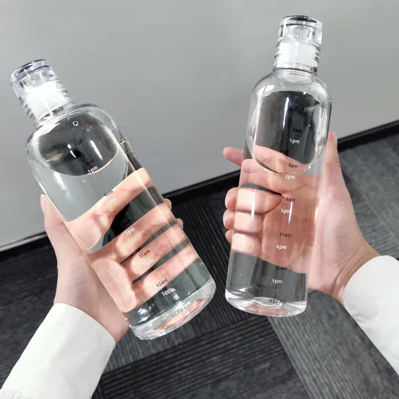 500/ 750ml PC Plastic Water Bottle with Time Marker Creative Large Capacity Leakproof Drink Bottle Gym Sport Water Bottles