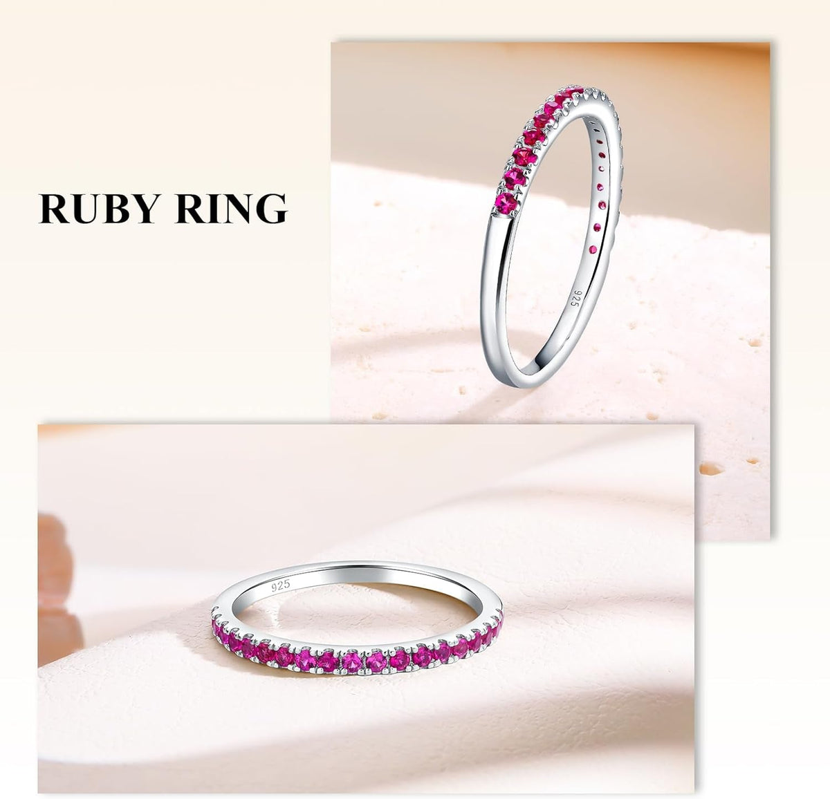 Moissanite Engagement Rings for Women, Sterling Silver Stackable Anniversary Ring Created Birthstone Half Eternity Band Rings for Men, Size 6 to 10, Width 1.4Mm 1.7Mm