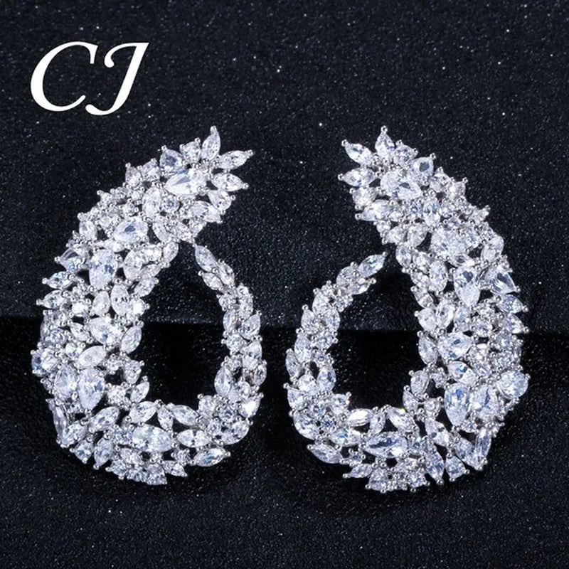 CANDICE Luxury 18K Rose Gold Plated Full Pave Multi Shape Rose Red And Pink Color CZ Zirconia Wedding Big Stud Earrings Romantic Party Jewelry for Brides