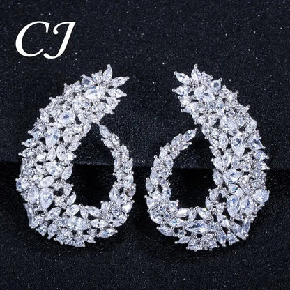 CANDICE Luxury 18K Rose Gold Plated Full Pave Multi Shape Rose Red And Pink Color CZ Zirconia Wedding Big Stud Earrings Romantic Party Jewelry for Brides