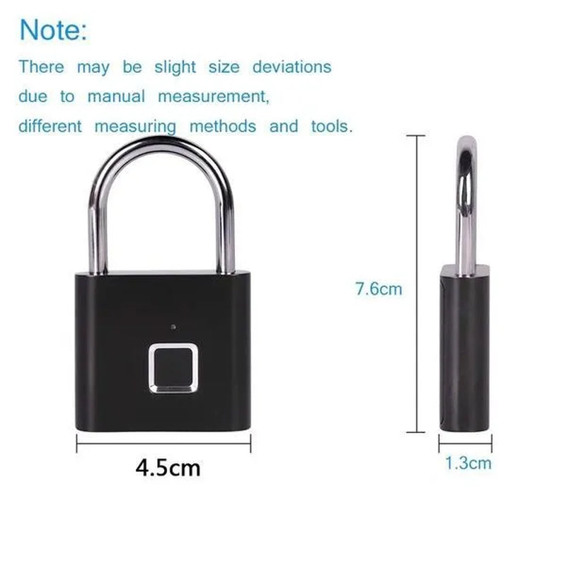 Fingerprint Padlock Smart Keyless USB Rechargeable Door Lock IP56 Waterproof USB Rechargeable-2/1PCS