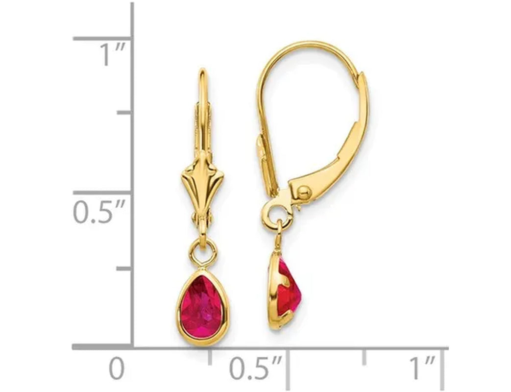 1.00 Carat (ctw) Ruby Dangle Leverback Earrings in 14K Yellow Gold