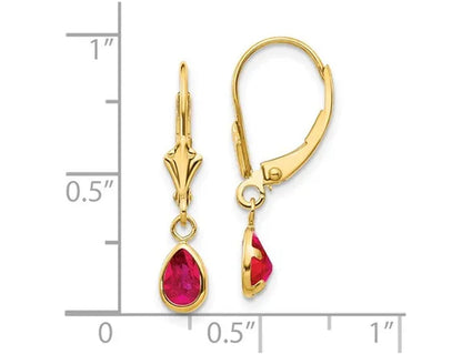 1.00 Carat (ctw) Ruby Dangle Leverback Earrings in 14K Yellow Gold