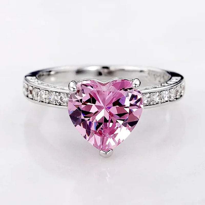 Luxury Solitaire Women Heart Diamond Engagement Rings AAAA Pink Sapphire Proposal Rings for Girlfriend Fine Anniversary Gift
