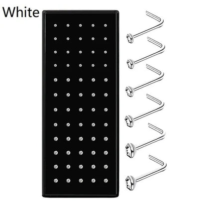 150/100/50PCS Fashion Stainless Steel CZ Crystal L Shape Diamond Rhinestone Nose Ring Body Piercing Stud Jewelry Bone 20 Gauge for Women Girls 2 Types
