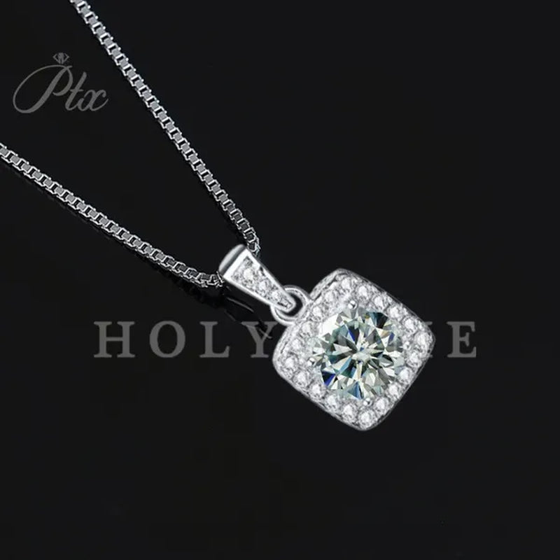 HOLYCOME 100% Real Moissanite Flower Necklace 14K Gold Plated Sterling Silver Necklace for Women VVS Diamond Square Necklace Pendant Jewelry