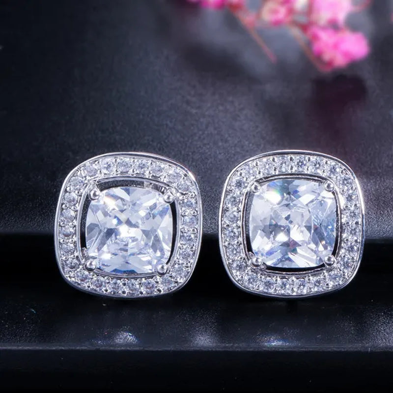 CANDICE Brand Design Luxury Wedding Jewelry Sets Sterling Silver Plated Necklace Earrings Set Inlay Big Pink Princess Crystal For Birdesmaid