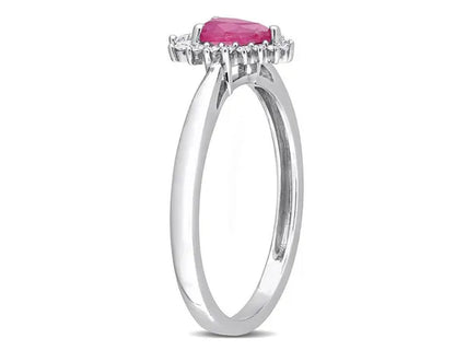 1/2 Carat (ctw) Ruby Pear-Cut Ring with Diamonds in 14K White Gold