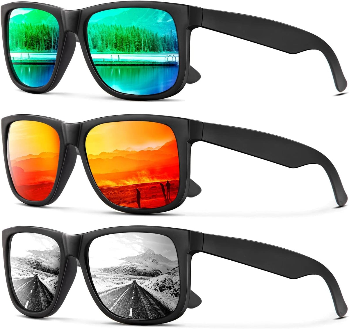 Sunglasses Men Polarized Sun glasses for Mens Womens Classic Matte Black Frame UV Protection 3pack
