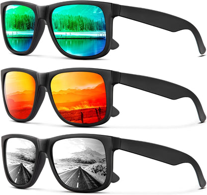 Sunglasses Men Polarized Sun glasses for Mens Womens Classic Matte Black Frame UV Protection 3pack