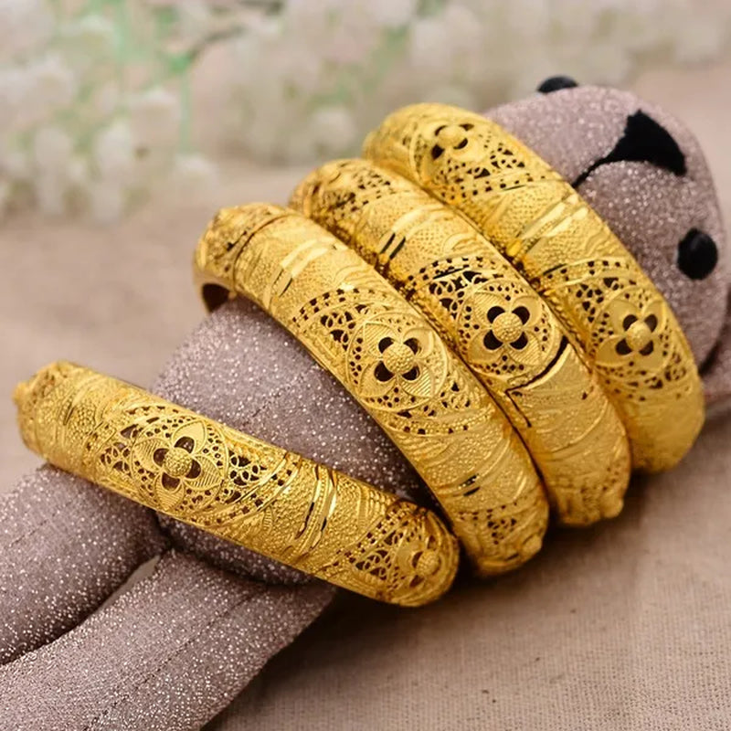 4Pcs Fashion Dubai Gold Plated Jewelry Gold Color Bangles for Ethiopian Bangles & Bracelets Ethiopian Jewelry Bangles Gift