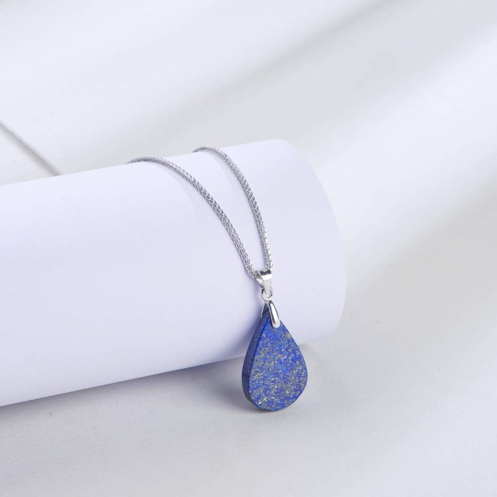 925 Sterling Silver Natural Crytral for Womens Pendant Necklace, Gemstone Birthstone with 17.8" Silver Chain Ladies