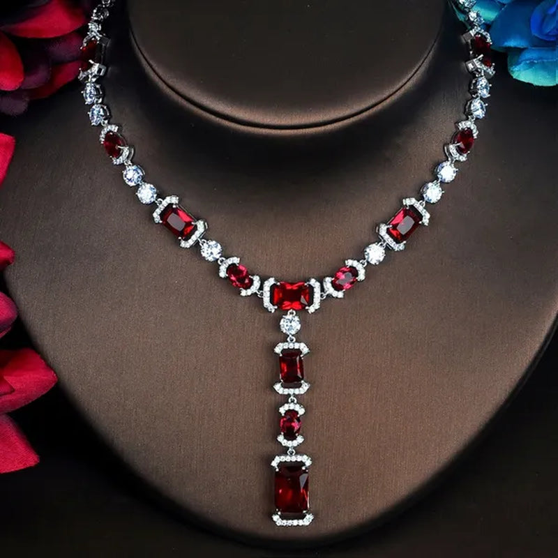 CANDICE Luxury White Gold Plated Bridal Party Jewelry Inlaid AAA Cubic Zirconia Long Drop Dangle Necklace Earrings Set for Women Wedding