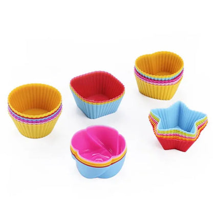 3/6/12/18/24pcs New Silicone Muffin Cake Cups for Kitchen Baking Circular Shape Square Shape Star Rose Pudding Cake Cup Creative Heart Shaped Rice Cake Cup Baking for Cupcakes and Muffin Bakeware Silicone Mold