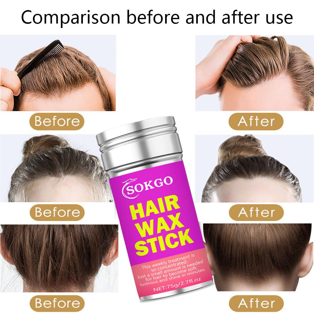Hair Wax Stick for Flyaway Control, Edge Styling, Broken Hair Fixing - Non-Greasy Styling Wax Cream for Curly Hair and Wigs