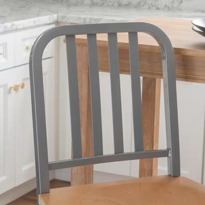 Washington 30 In. Silver Slat Back Metal Bar Stool with Wood Seat Set of 2