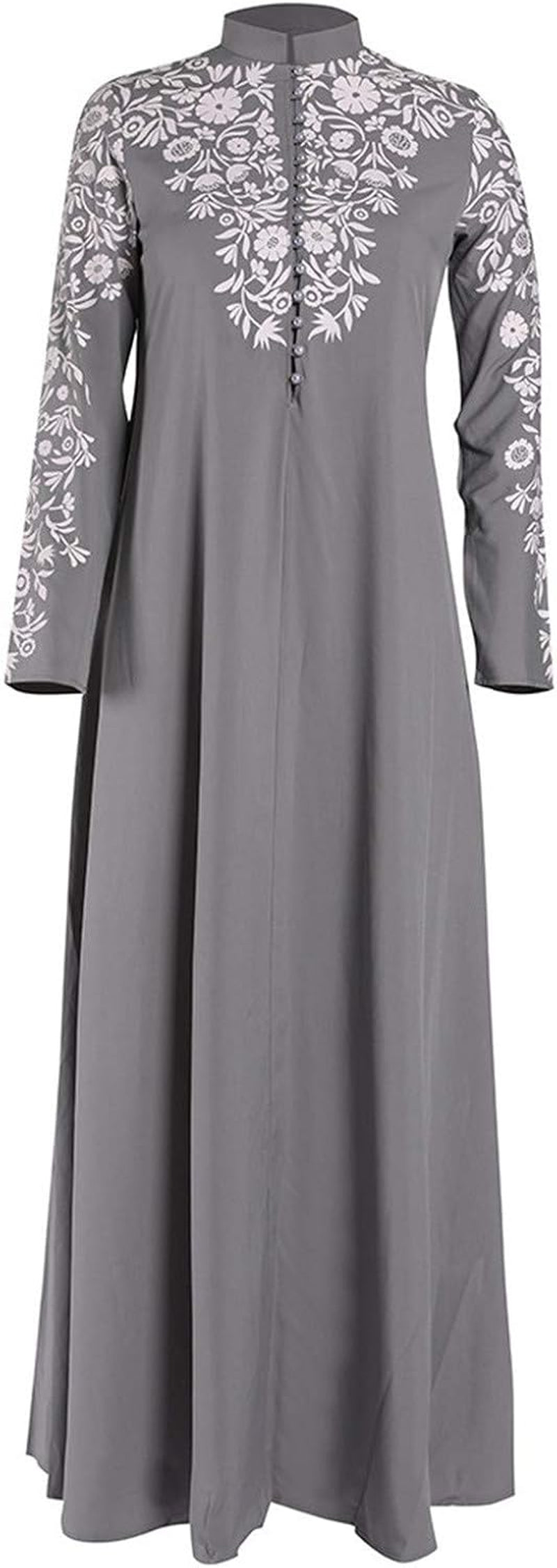 Abayas for Women Muslim Chiffon Prayer Robe Burkas for Women Muslim Dress Vintage Printed Full Length Islamic Abaya Set Long Sleeve Flowy Abaya Dubai Islam Robe African Turkey Caftan Grey 2X