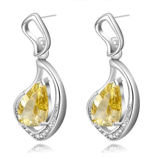 Elegant Selenodont 925 Sterling Silver Earrings Studded with Banana Yellow Citrine Gemstone For Western Style E0435