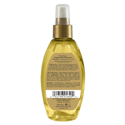 Renewing + Argan Oil of Morocco Weightless Healing Dry Oil Spray, Lightweight Hair Oil Mist for Split Ends, Frizzy Hair and Flyaways, Paraben & Sulfated-Surfactants Free, 4 Fl Oz
