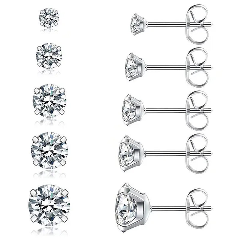 1 Pairs 3-8Mm Unisex Stud Earrings, 316L Stainless Steel round Cubic Zirconia Stud Earring, Ear Cartilage Piercing Earrings 9 Zircon Colors