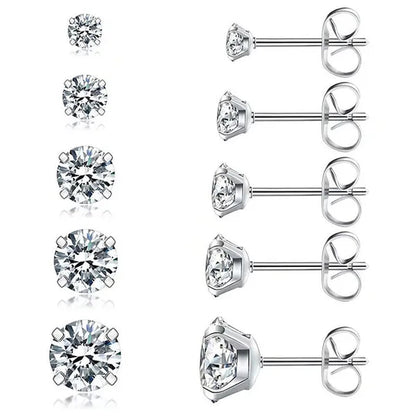 1 Pairs 3-8Mm Unisex Stud Earrings, 316L Stainless Steel round Cubic Zirconia Stud Earring, Ear Cartilage Piercing Earrings 9 Zircon Colors