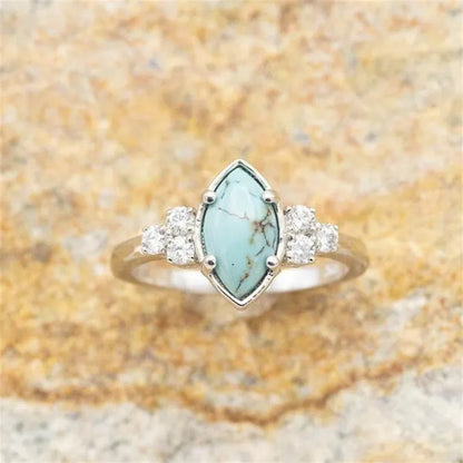 3 Pieces/Set Womens Gold Plated Multilayer Hollow Turquoise Rings with Delicate Moissanite Engagement Wedding Rings Anniversary Birthday Christmas Gift Jewelry Sizes 5-11