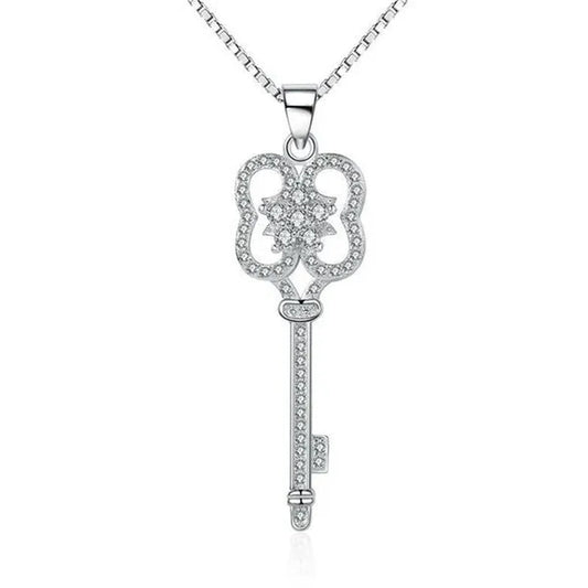 Majesty Diamonds MDS170393 White Zircon Key Pendant Necklace in .925 Sterling Silver