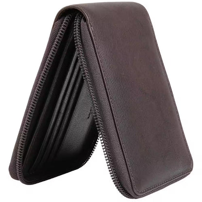 Monterrey Collection Brown Leather RFID Secure Zippered Wallet with Removable Passcase