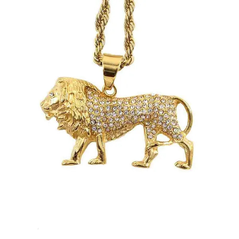 Fashion 316L Stainless Steel with Diamond Gold Lion Necklace Hip Hop Jewelry Pendant
