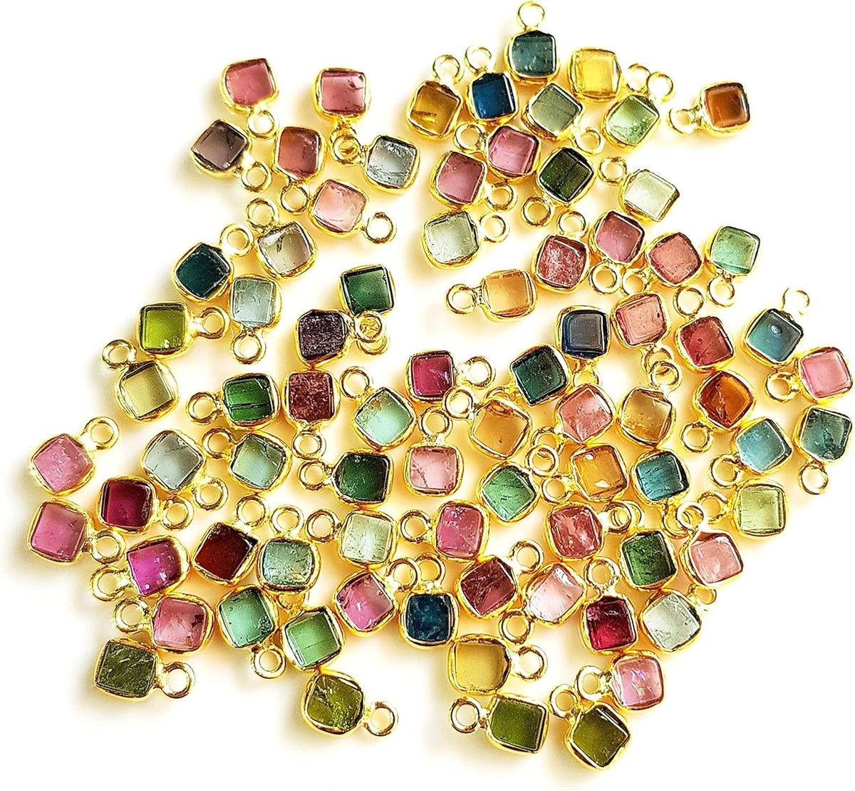 Multi Tourmaline Gemstone Charms | Single Looped Charms for Jewelry Making 925 Silver Gold Plated5 Pieces Size - 3.5X3.5-4X4 MM [CN-26]