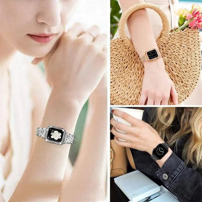 Compatible with Apple Watch Bands 44mm 42mm 40mm 38mm for iWatch Strap Series 6/SE/5/4/3/2/1 Replacement Metal Wristband Bling Diamond Band