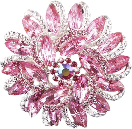 Crystal Diamond Flower Brooch Pin for Women Girls Brides
