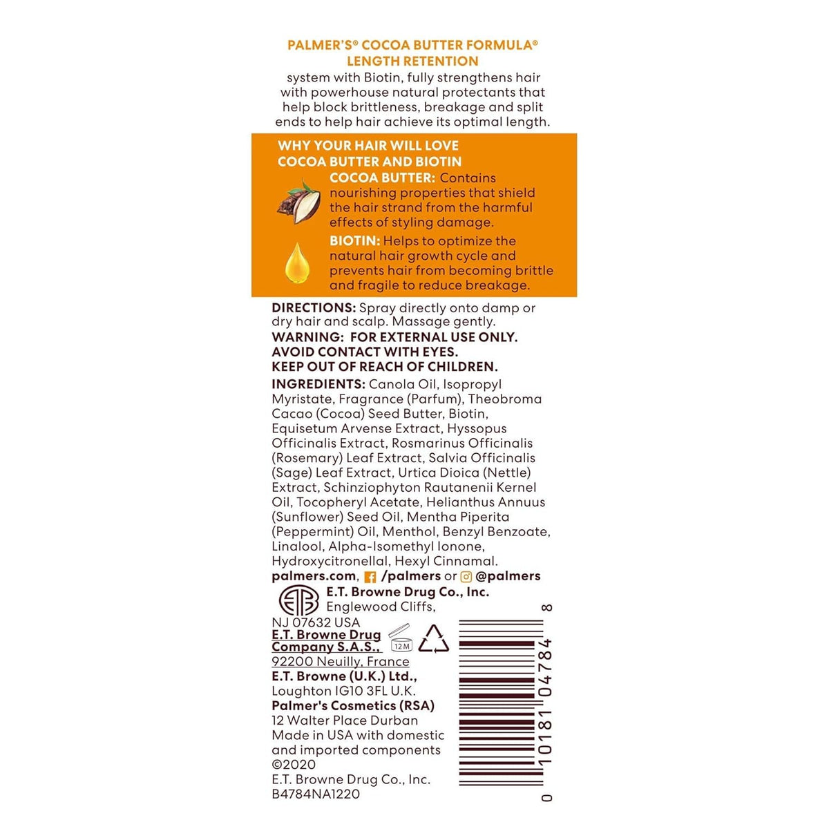 Cocoa Butter & Biotin Length Retention Hair and Scalp Oil, 5.1 Ounce