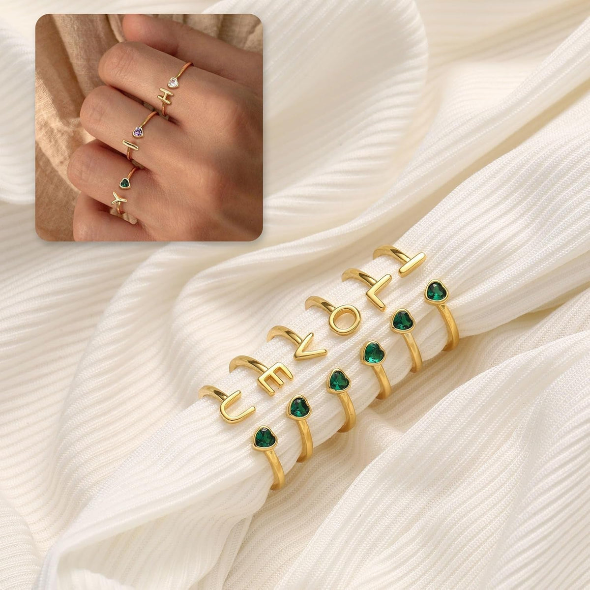 Birthstone Rings for Women 26 A-Z Initial Ring Adjustable 14K Gold Ring Birthday Gifts for Her Rings for Teen Sister Bridesmaid Gifts Dainty Letter Jewelry