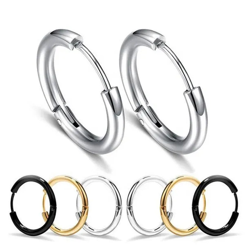 8Mm to 25Mm Unisex Stainless Steel Hoop Earring，Stainless Steel Ear Hoops Punk Style Ear Cartilage Hoop Earrings for Men and Women
