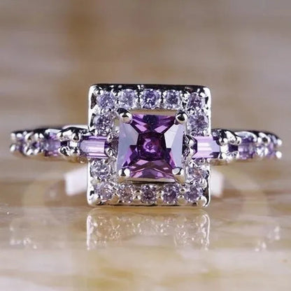 Elegant Noble Princess Fashion 925 Sterling Silver Amethyst & White Topaz Ring Charming Diamond Ring Romantic Bride Engagement Wedding Eternity Ring Anniversary Gift Birthday Party Jewelry Size 5-11