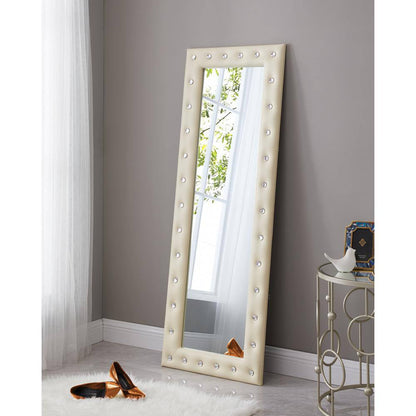 Beige 22 In. W X 63 In. H Modern Crystal Tufted Rectangle Framed Leaning Mirror