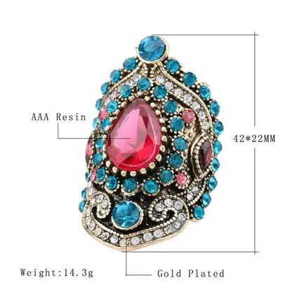 1pcs Bohemia Unique Diamond Crystal Ruby Jewelry Craving Nightclub Gemstone Lady's Ring