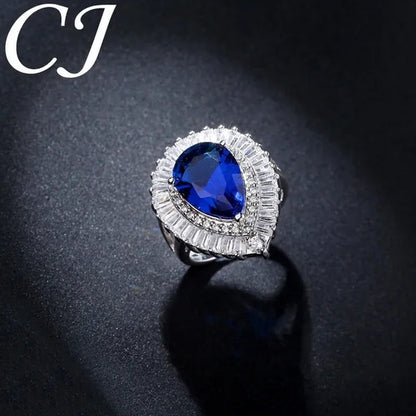 CANDICE Vintage Ladies Banquet Open Ring Pave Classic Blue Crystal Fashion Sterling Silver Plated Jewelry